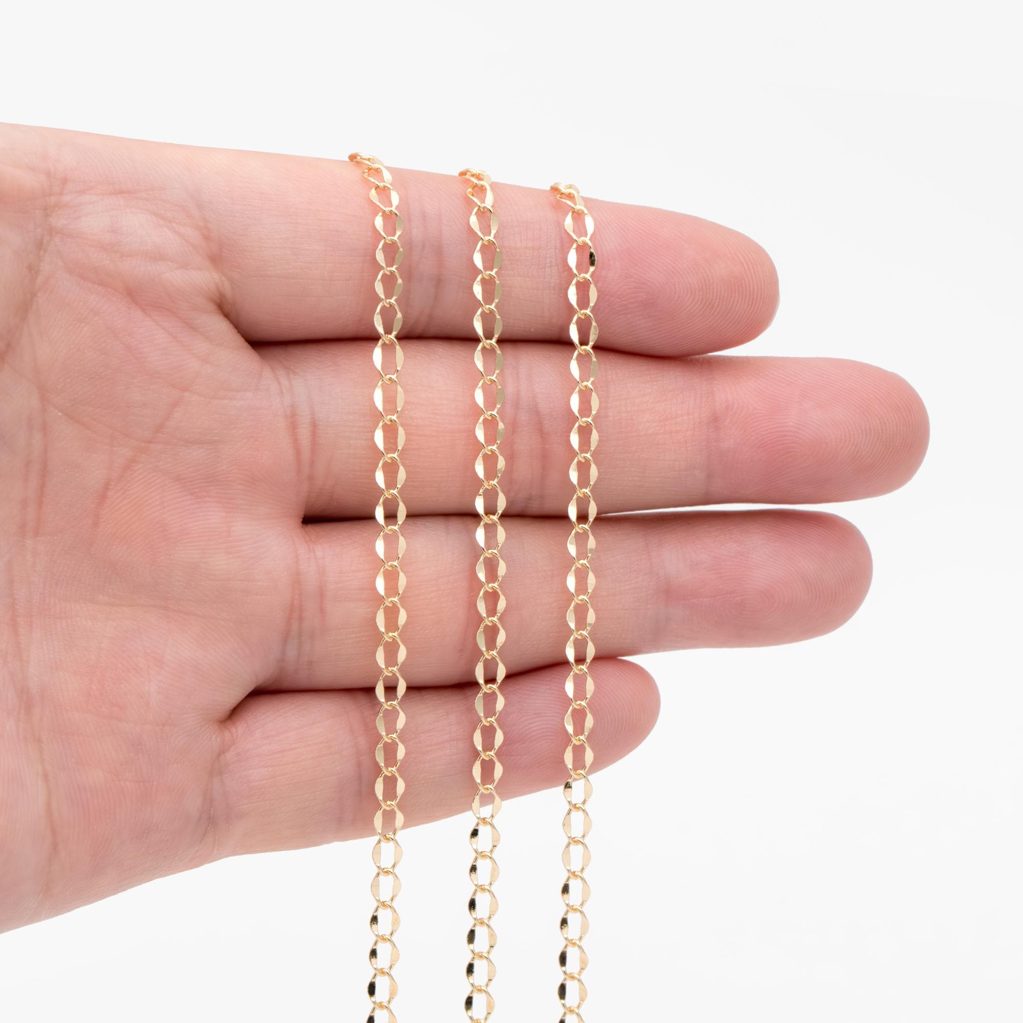 Gold plated Brass Curb Chains 3mm, DIY Necklace Findings Wholesale (#LK-277)/ 1 Meter=3.3 ft